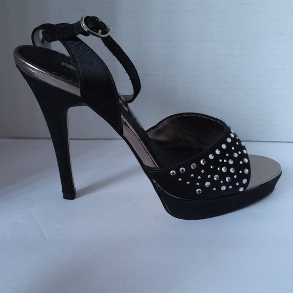 WILD DIVA BLACK RHINESTONE PLATFORM SANDALS - Picture 2 of 4